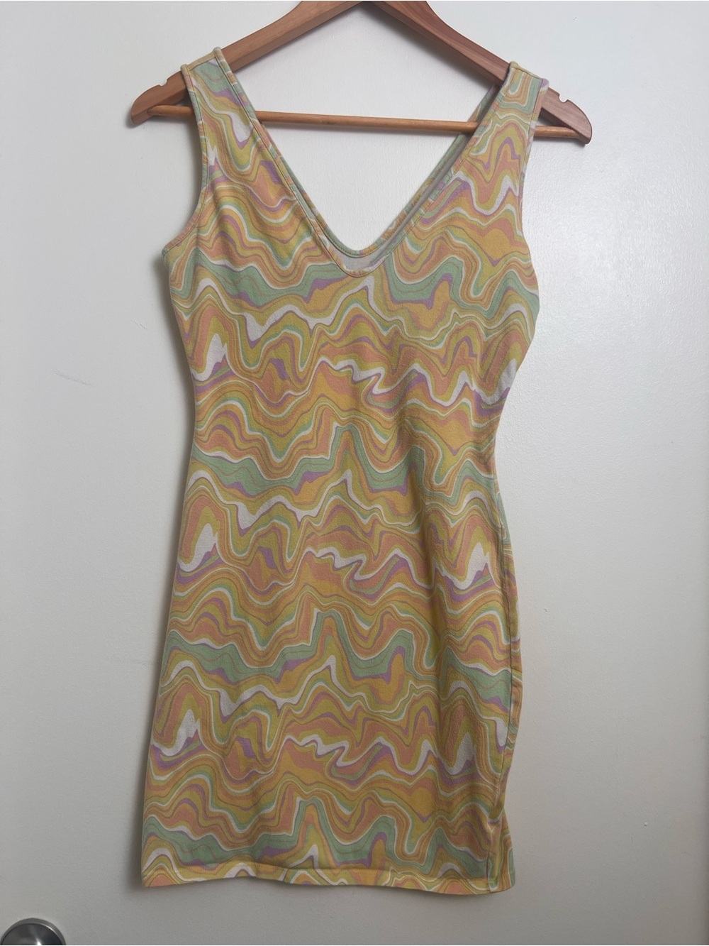 Wild Fable Retro Psychedelic Bodycon Mini Dress Pastel Swirl Y2K Size Large